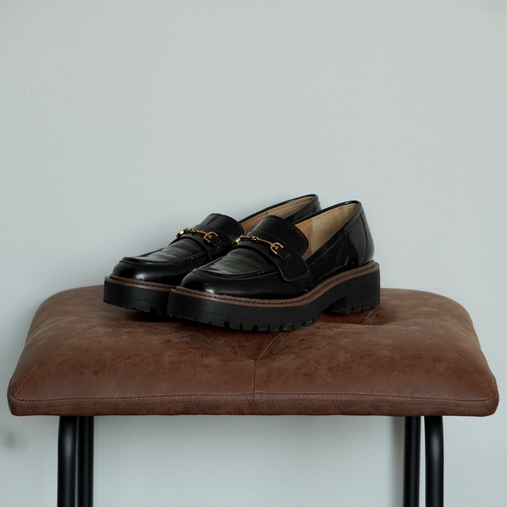 Sam Edelman Black Loafers with Gold Accents